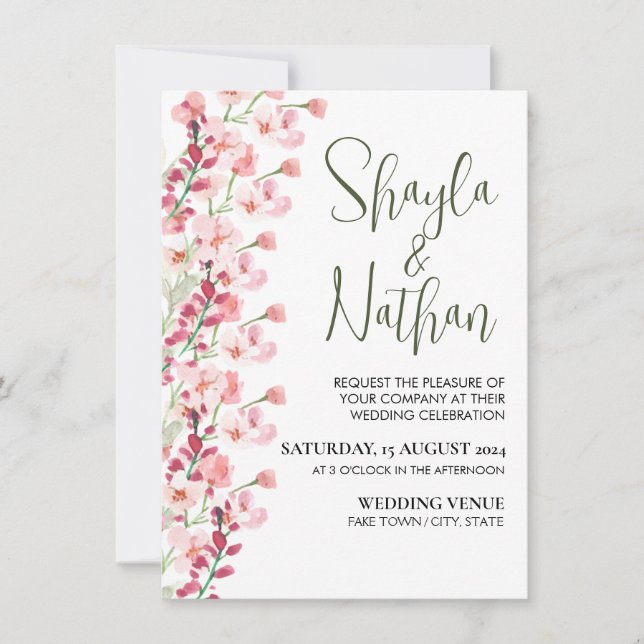 Pink Floral Wedding & Birthday Invitation Inbjudningar (Framsida)