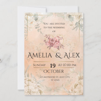 Pink Floral Wedding Invitation | Elegant Customiza Inbjudningar