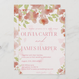 Pink Floral Wedding Invitation – Elegant Rustic Inbjudningar