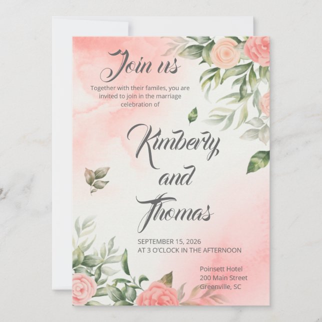 Pink Floral Wedding Invitation - Elegant Spara Datumet (Framsida)