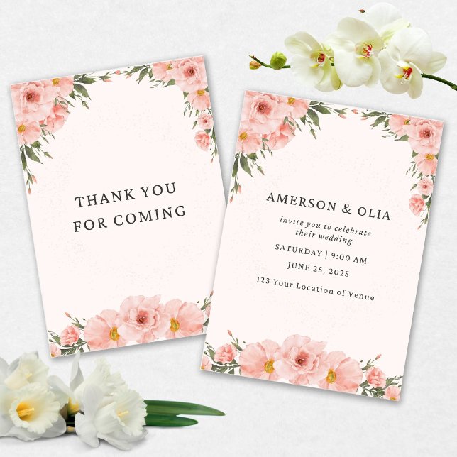 Pink Floral Wedding Invitationn Inbjudningar (Skapare uppladdad)