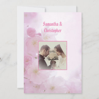 Pink floral wedding photo invitation inbjudningar