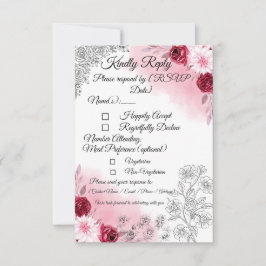 Pink Floral Wedding RSVP Card | Romantic OSA Kort