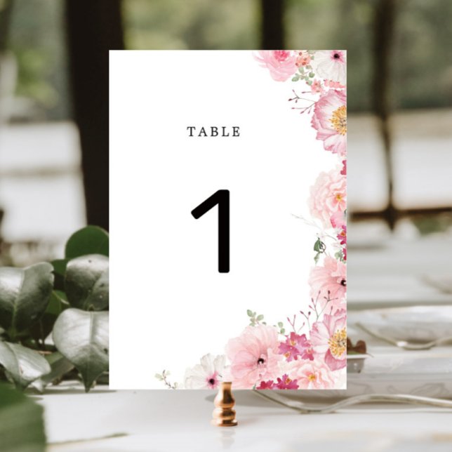 Pink Floral Wedding Table Number Bordsnummer (Skapare uppladdad)