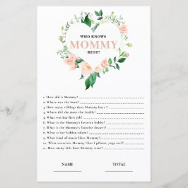 Pink Floral Who knows Mommy Best Baby Shower Game