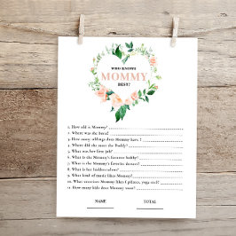 Pink Floral Who knows Mommy Best Baby Shower Game