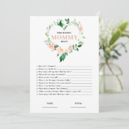 Pink Floral Who knows Mommy Best Baby Shower Game Inbjudningar