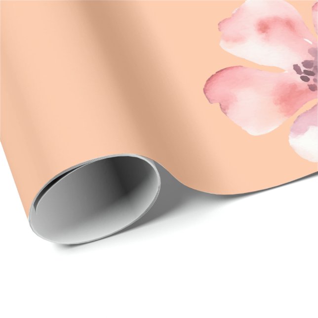 Pink Floral Wrapping Paper – Orange Pastel Pattern Presentpapper (Rullad Hörn)