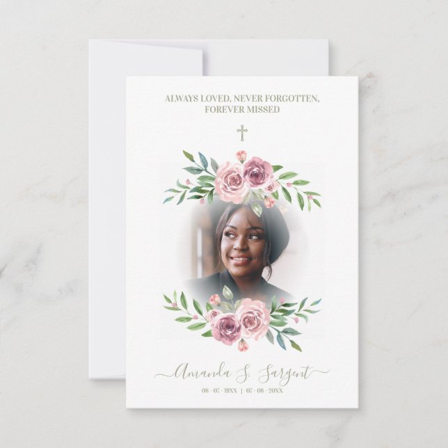 Pink Floral Wreath Photo Funeral Service Dear Ones (Framsida)