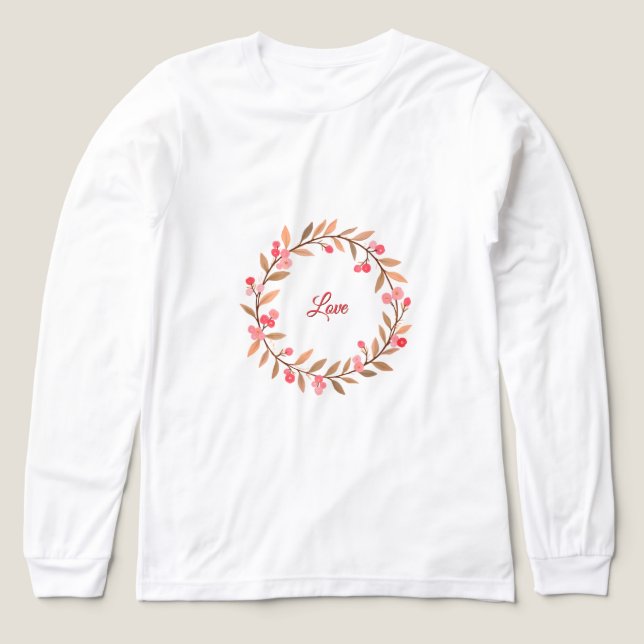 Pink Floral Wreath Simple T Shirt (Design framsida)