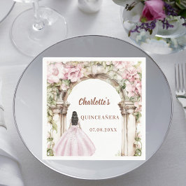 Pink florals arch dress Quinceanera luncheon Pappersservett
