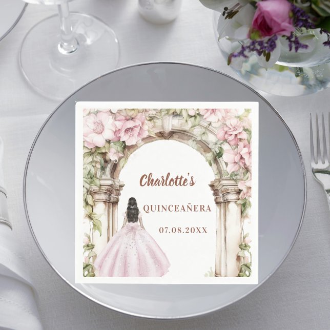 Pink florals arch dress Quinceanera luncheon Pappersservett (Skapare uppladdad)