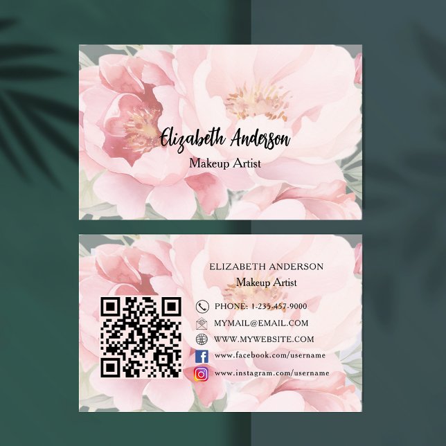 Pink florals QR code Visitkort (Skapare uppladdad)