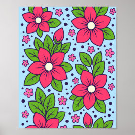 Pink Florals with Bold Petals and Green Leaves Poster