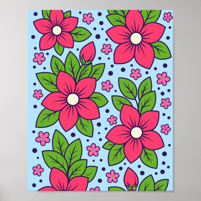 Pink Florals with Bold Petals and Green Leaves Poster (Framsidan)