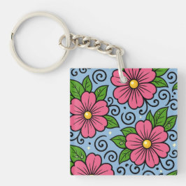 Pink Florals with Green Leaves and Curved Details