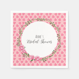 Pink flower and heart bridal shower Paper Napkin Pappersservett