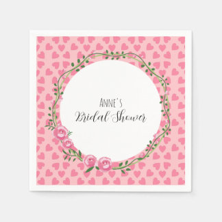Pink flower and heart bridal shower Paper Napkin Pappersservett