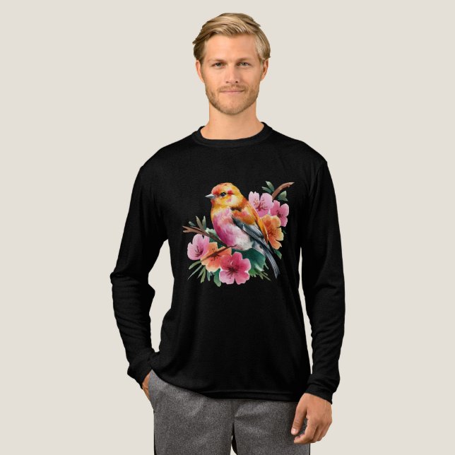 Pink Flower Bird T Shirt (Hel framsida)