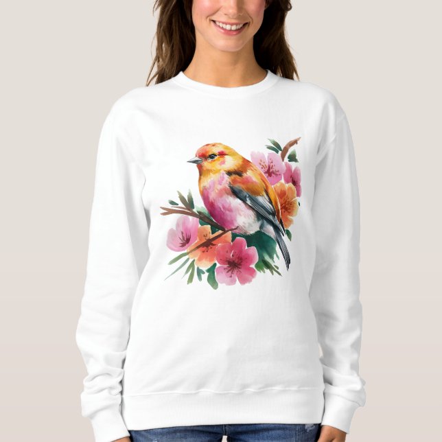 Pink Flower Bird T Shirt (Framsida)