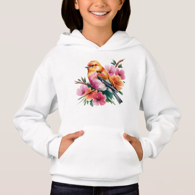 Pink Flower Bird T Shirt (Framsida)