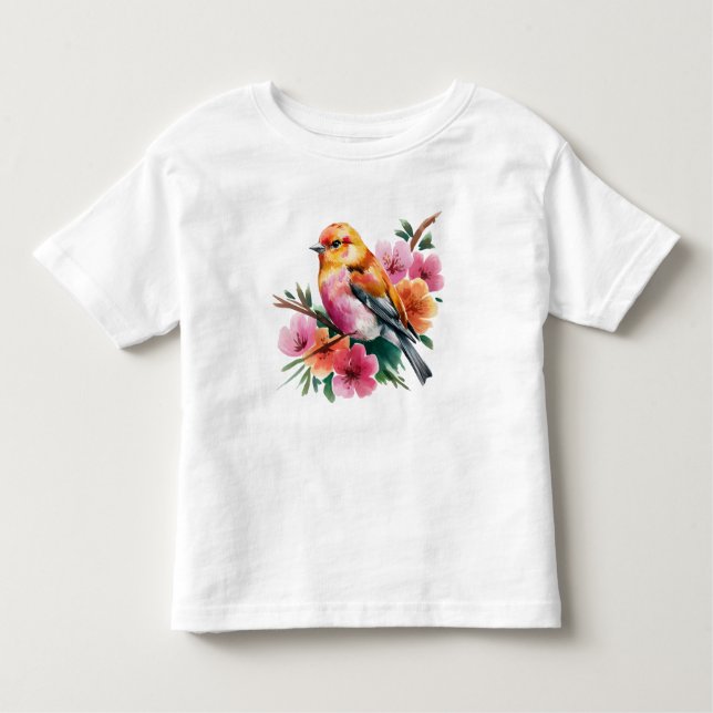 Pink Flower Bird T Shirt (Framsida)