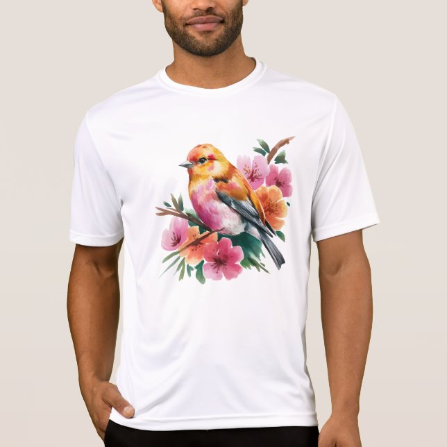 Pink Flower Bird T Shirt (Framsida)