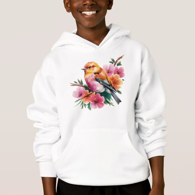 Pink Flower Bird T Shirt (Framsida)
