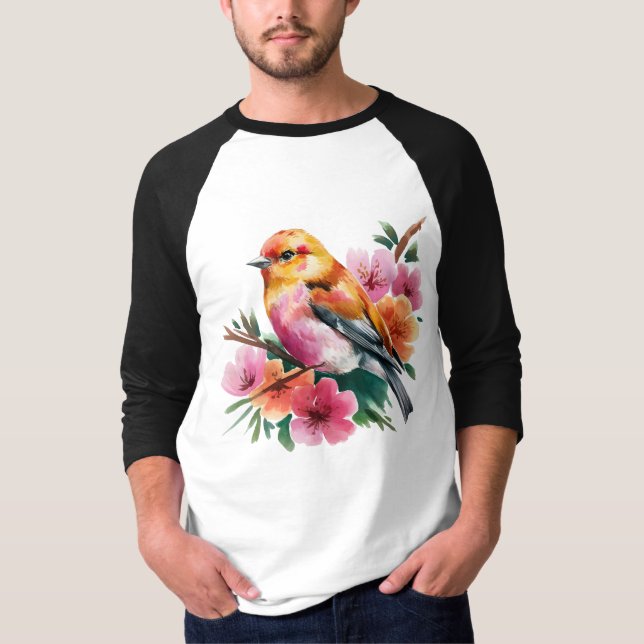 Pink Flower Bird T Shirt (Framsida)