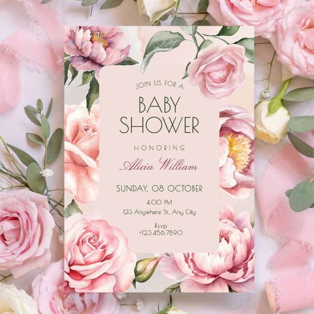Pink flower bloom baby shower inbjudningar (Skapare uppladdad)