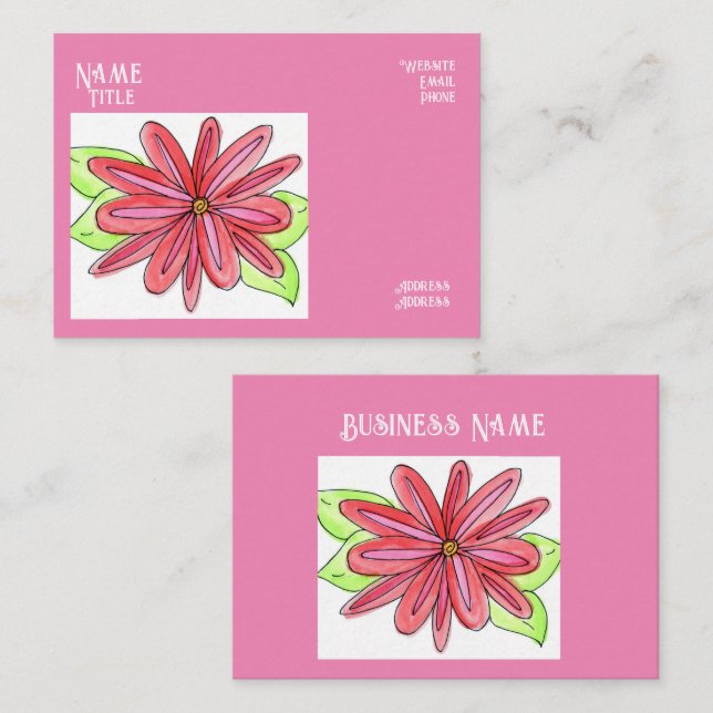 Pink Flower Business Cards Visitkort (Fram/baksida)