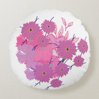 Pink Flower Couch Pillow Rund Kudde