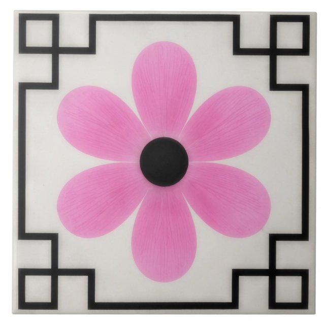 Pink Flower Decorative Tile Trivet Kakelplatta (Framsidan)