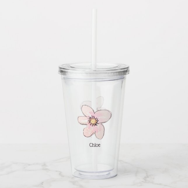Pink Flower Floral Hand Drawn Cute Add Name Take Away Mugg (Framsida)