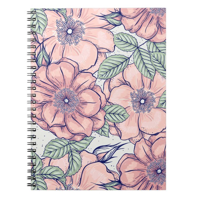 Pink Flower Pattern | Notebook Journal Anteckningsbok (Framsidan)