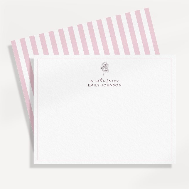 Pink flower & Stripes a Note From Flat Note Card Inbjudningar (Skapare uppladdad)