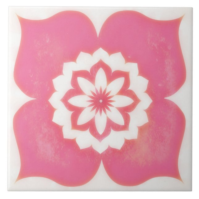 Pink Flower Symbol Decorative Tile Square Kakelplatta (Framsidan)