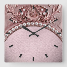 Pink Flower Wall Clock Fyrkantig Klocka