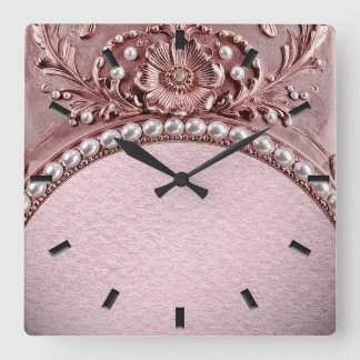 Pink Flower Wall Clock Fyrkantig Klocka