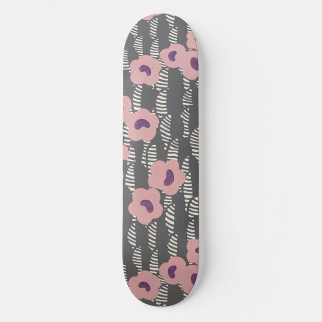 Pink Flowers Abstract Blooms Mid-century Art Deco Mini Skateboard Bräda 18,5 Cm (Framsida)