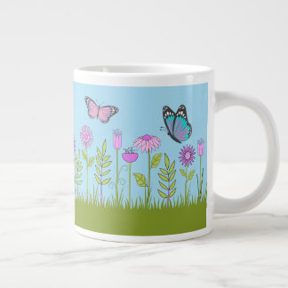 Pink Flowers and Butterfly All-Over Print  Jumbo Mugg