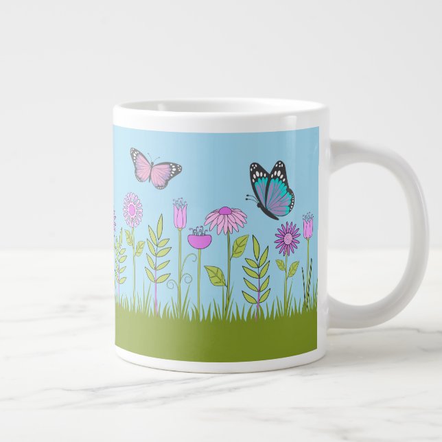 Pink Flowers and Butterfly All-Over Print  Jumbo Mugg (Höger)