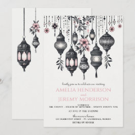 Pink Flowers and Lanterns Details Wedding Inbjudningar