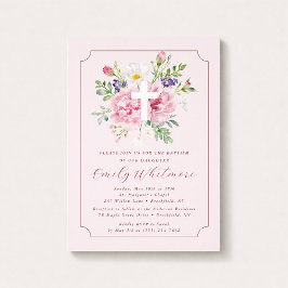 Pink FLOWERS Baptism Invitation for Girl Inbjudningar