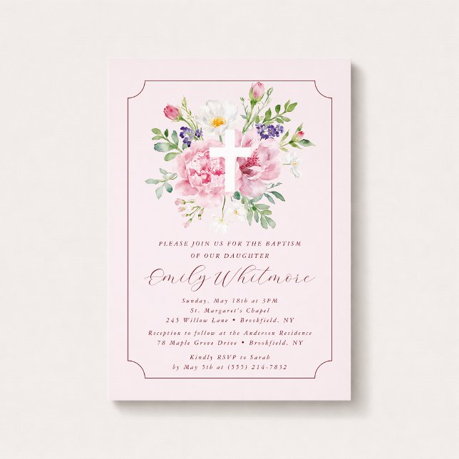 Pink FLOWERS Baptism Invitation for Girl Inbjudningar (Skapare uppladdad)