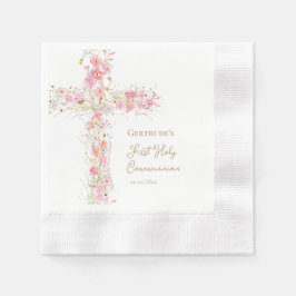  pink flowers cross First Holy Communion Pappersservett
