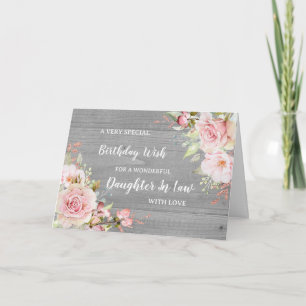 Pink Flowers Dotter in Law Birday Card Kort