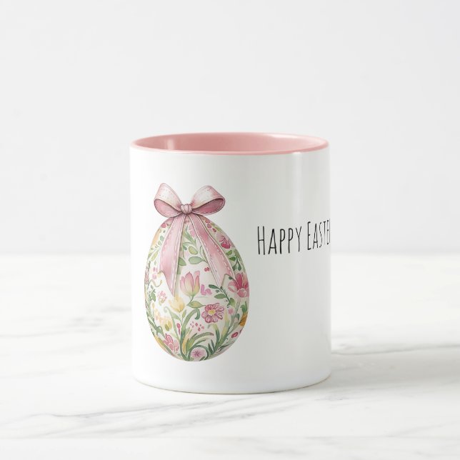 Pink Flowers Easter Egg Bow Mugg (Center)