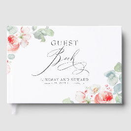 Pink Flowers Elegant Romantic Greenery Wedding Gästböcker