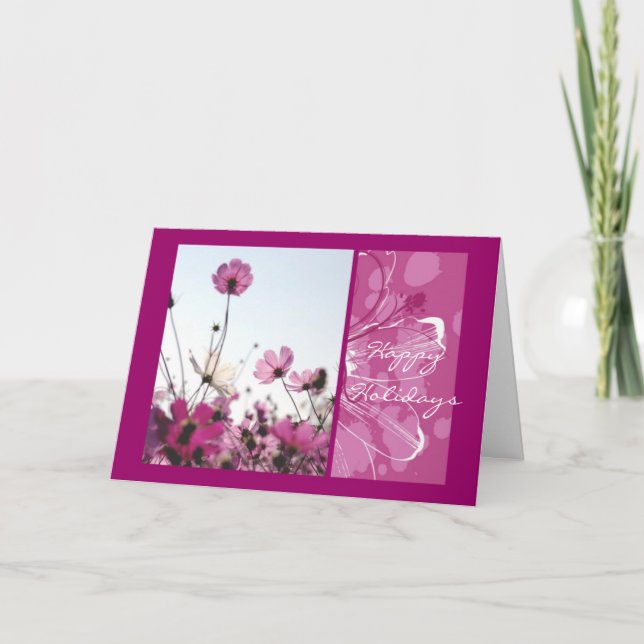 Pink flowers floral nature happy holidays designer kort (Framsida)